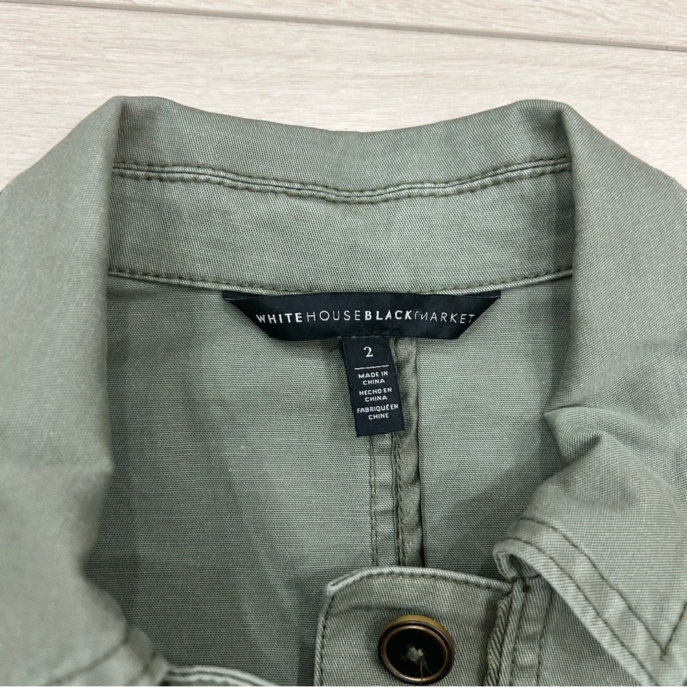 White House Black Market Sz 2 Green Military Field Cargo Pocket Button Up Jacket - Picture 5 of 5